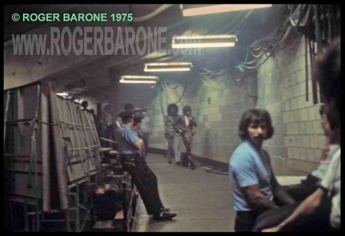 Keith Richards & Billy Preston walking the back hallways of the Spectrum Arena headed to the stage. © roger barone 1975