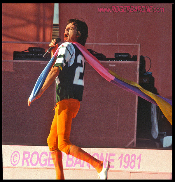 MICK JAGGER CONCERT PHOTO WEARING PHILADELPHIA EAGLES JERSEY