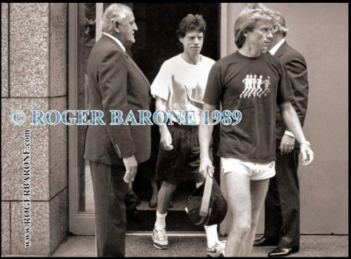 Mick Jagger leaving Four Seasons Hotel to jog rolling stones photos from philly by roger barone 1989