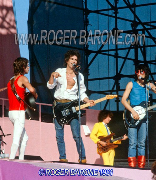 mick jagger, keith richards & ronnie wood, JFK Stadium concert photo by roger barone 9/27/81