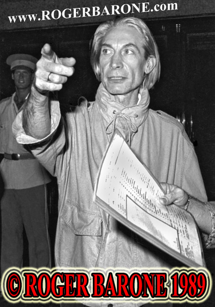 Rolling Stones drummer Charlie Watts exiting Four Seasons Hotel Philadelphia, Photo by roger barone 1989