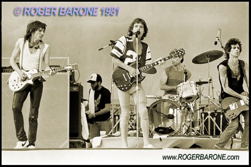 jagger_gibson_jfk_6_web Mick Jagger plays a Gibson SG guitar while performing "Miss You" at JFK Stadium with the Rolling Stones (9/27/81) photo by roger barone