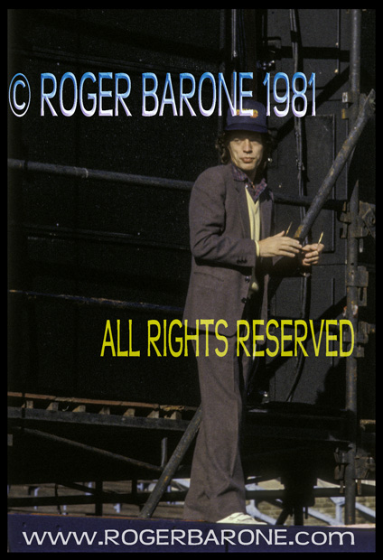 Mick Jagger checking JFK Stadium stage at sound check for "Tattoo You " Too © roger barone 1981