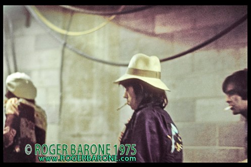 Keith Richards and Rolling Stones walking to dressing rooms backstage at Spectrum Arena, June 29, 1975, photo © roger barone 1975