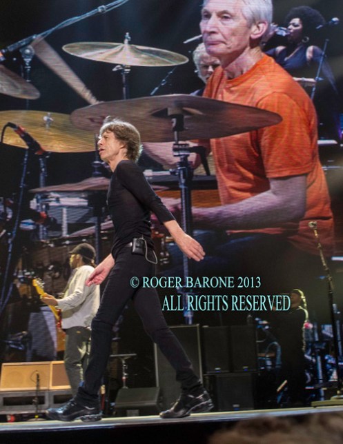 Mick Jagger and Charlie Watts of the Rolling Stones performing in Philly. © roger barone