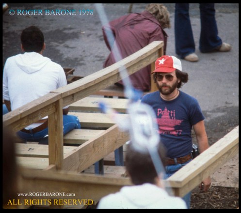 Electric Factory Concerts Stage Manager, Joe Celia, follows the Rolling Stones back to their dressing room. June 12, 1978, photo roger barone