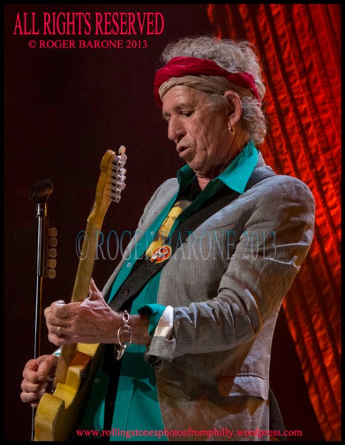 Keith Richards telecaster headband jacket philly june 21, 2013. © roger barone
