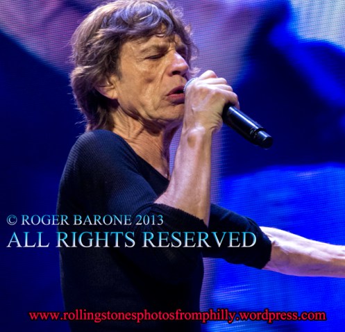 Mick Jagger blue lights profile, Wells Fargo Center, © roger brone 2013