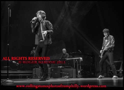 Mick Jagger and Ronnie Wood bw photo by roger barone june 21, 2013