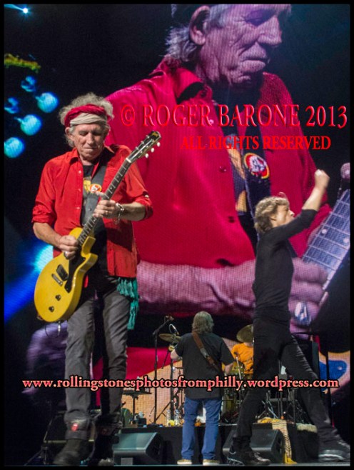 Keith Richards and Mick Jagger encore Satisfact, Wells Fargo Center, june 21, 2013 roger barone photo