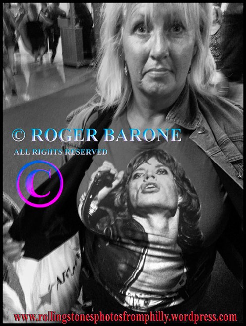 Fan displays her Mick Jagger T-shirt at Wells Fargo Center, June 21, '2013, © roger barone