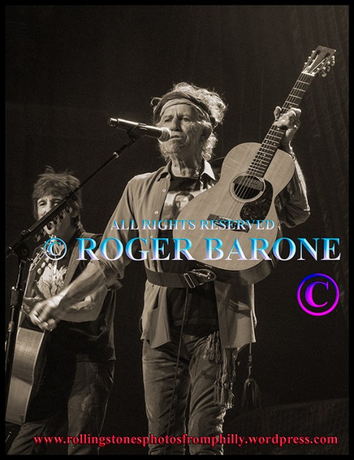 Keith Richards with martin guitar, playing "You Got The Silver" wells fargo center, philadelphia, june 21, 2013 © roger barone