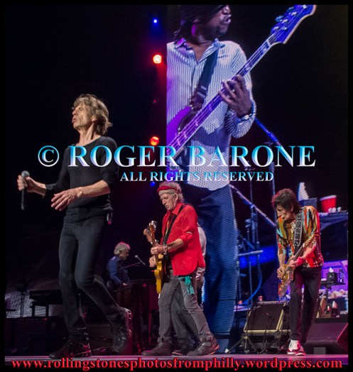 Rolling Stones singing "Jumping Jack Flash" Wells Fargo Center, June 21, 2013. photo by roger barone