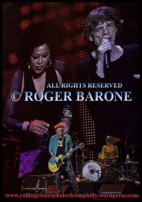 Keith Richards, Lisa Fischer and Mick Jagger; Sympathy for the Devil, june 21, 2013 wells fargo center, philadelphia, photo by roger barone