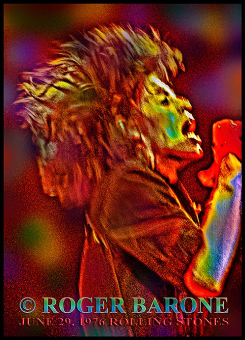 Mick Jagger singing "Honky Tonk Women" at the Spectrum Arena, June 29, 1975. photo by roger barone