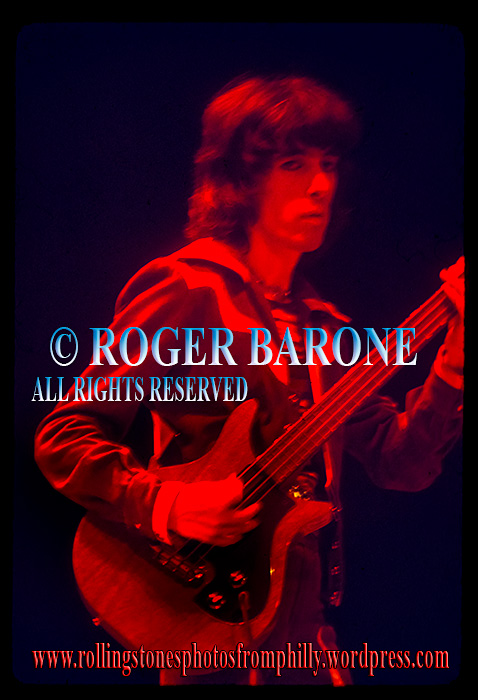Bill Wyman, bass player with the Rolling Stones, performing at the Spectrum Arena, june 29, 1975. photo: roger barone