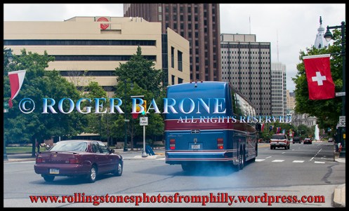 Rolling Stones' bus leaves Philly. june 23, 2013. photo by roger barone