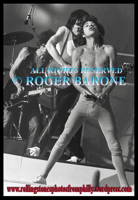 Mick Jagger, Ronnie Wood and Keith Richards, JFK Stadium, September 26, 1981. © roger barone