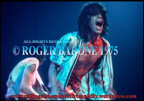 Mick Jagger performing at Spectrum Arena Philly june 29, 1975, photo © Roger Barone
