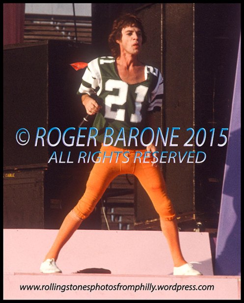 Mick Jagger performing at JFK Stadium, wearing a Philadelphia Eagles football jersey. © roger barone 2016, september 26